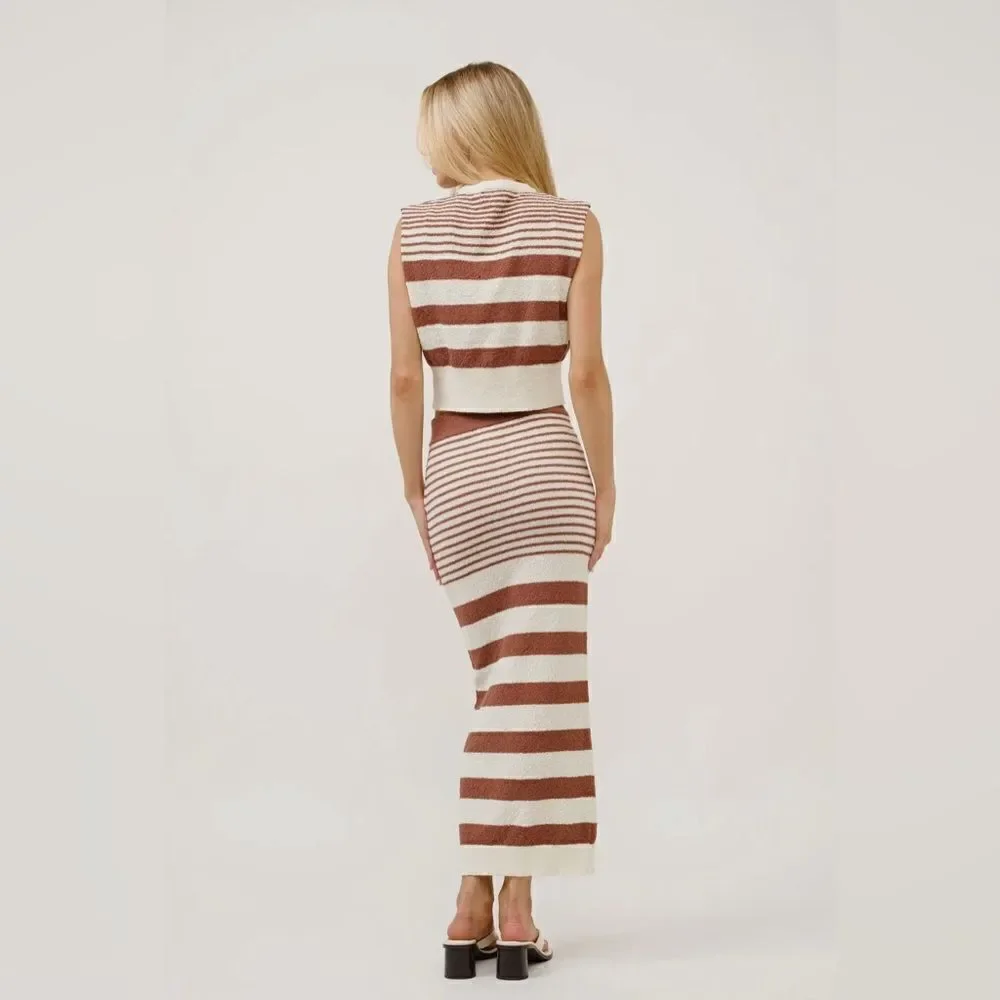 085. KNITTED STRIPE SET- CROP TOP AND MIDI SKIRT